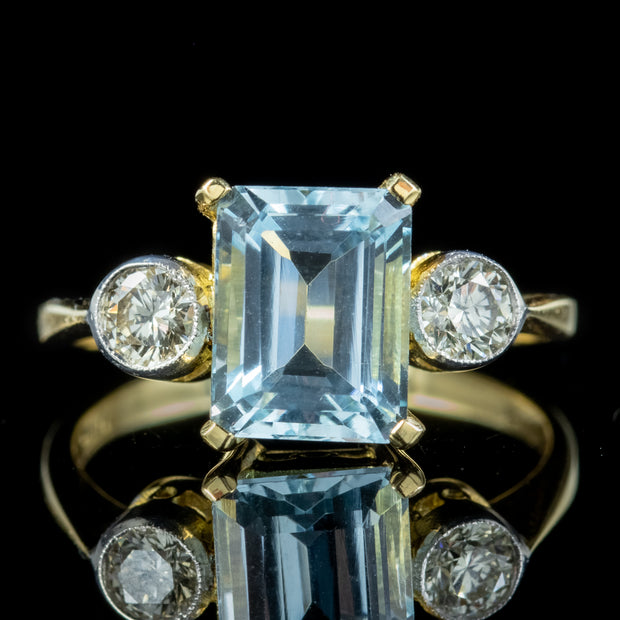 Art Deco Style Aquamarine Diamond Trilogy Ring 2.85ct Aqua