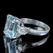 Art Deco Style Aquamarine Diamond Trilogy Ring 3.50ct Aqua