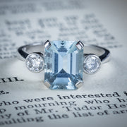 Art Deco Style Aquamarine Diamond Trilogy Ring 3.50ct Aqua