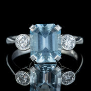 Art Deco Style Aquamarine Diamond Trilogy Ring 3ct Aqua
