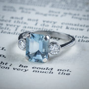 Art Deco Style Aquamarine Diamond Trilogy Ring 3ct Aqua