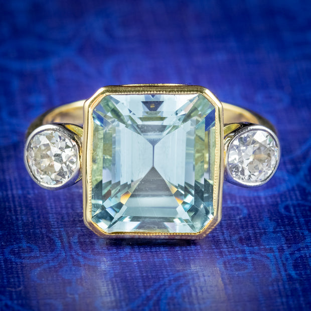 Art Deco Style Aquamarine Diamond Trilogy Ring 5ct Aqua