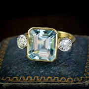 Art Deco Style Aquamarine Diamond Trilogy Ring 5ct Aqua