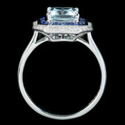Art Deco Style Aquamarine Sapphire Diamond Ring 3.5ct Aqua