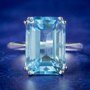 Art Deco Style Blue Topaz Cocktail Ring 6.5ct Topaz