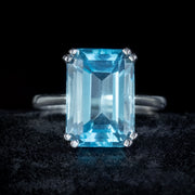 Art Deco Style Blue Topaz Cocktail Ring 6.5ct Topaz