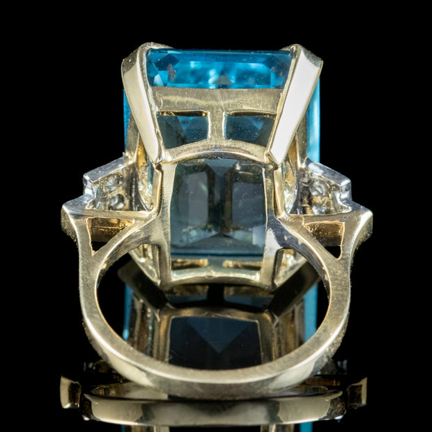 Art Deco Style Blue Topaz Diamond Cocktail Ring 26ct Topaz