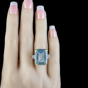 Art Deco Style Blue Topaz Diamond Cocktail Ring 26ct Topaz