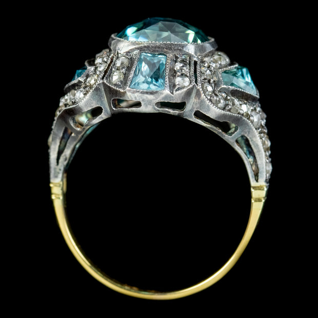 Art Deco Style Blue Zircon Diamond Ring 6ct Of Zircon 