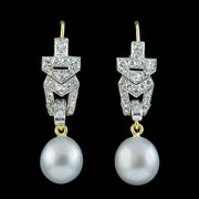 Art Deco Style Diamond Pearl Drop Earrings 1ct Of Diamond
