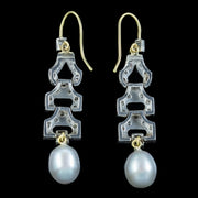 Art Deco Style Diamond Pearl Drop Earrings 2ct Of Diamond