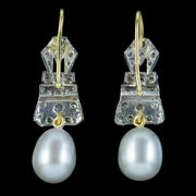 Art Deco Style Diamond Pearl Drop Earrings Platinum