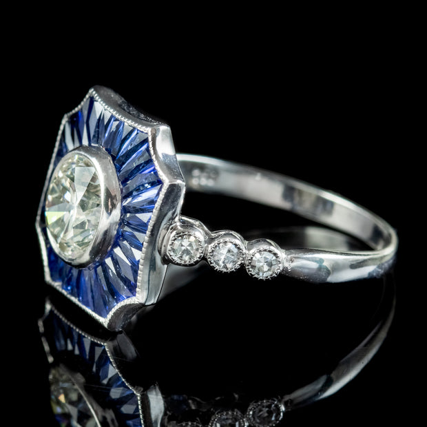 Art Deco Style Diamond Sapphire Ring 1.25ct Diamond