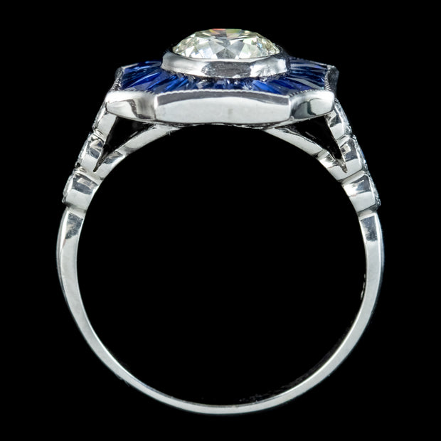 Art Deco Style Diamond Sapphire Target Ring 1.25ct Diamond