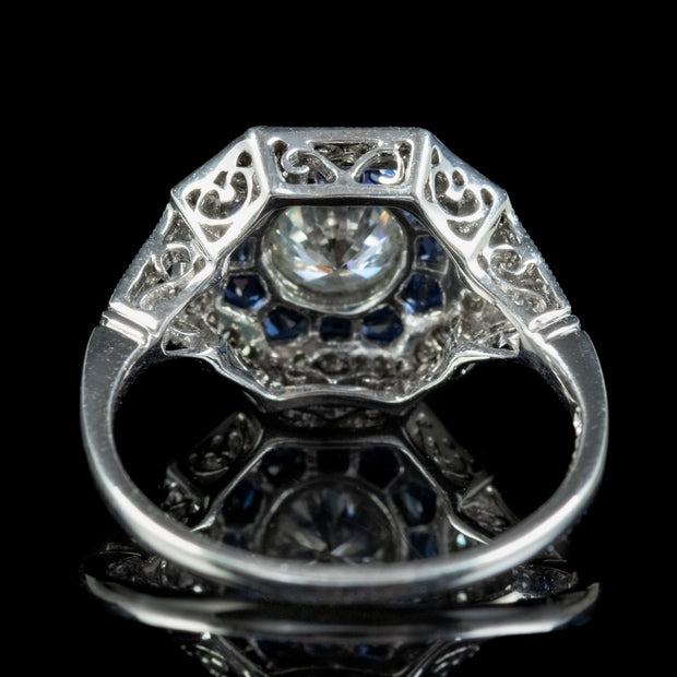Art Deco Style Diamond Sapphire Ring 1ct Of Diamond