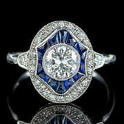 Art Deco Style Diamond Sapphire Ring 1ct Of Diamond 
