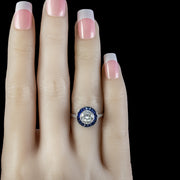 Art Deco Style Diamond Sapphire Target Ring 1.40ct Diamond