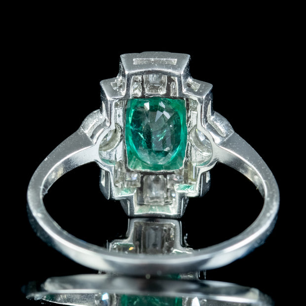 Art Deco Style Emerald Diamond Cluster Ring 0.75ct Emerald 