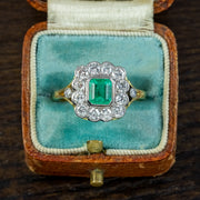 Art Deco Style Emerald Diamond Cluster Ring 0.75ct Emerald 