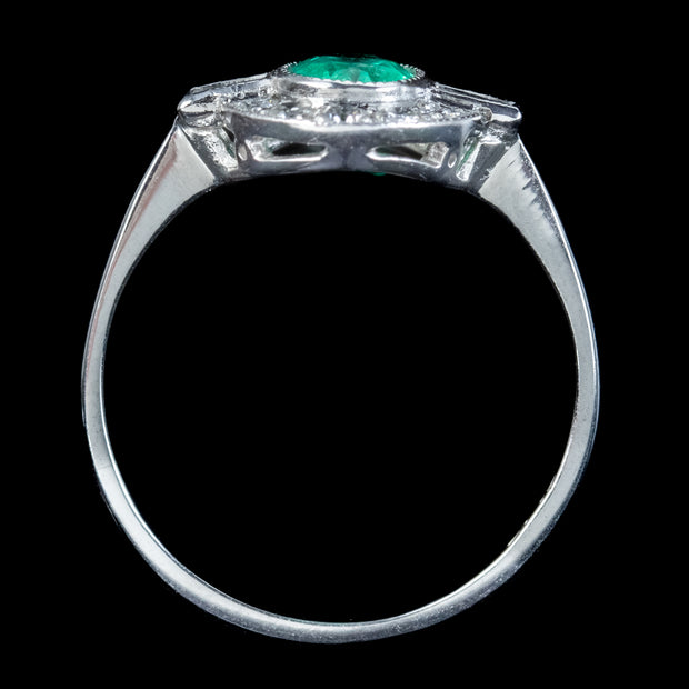 Art Deco Style Emerald Diamond Cluster Ring 0.80ct Emerald
