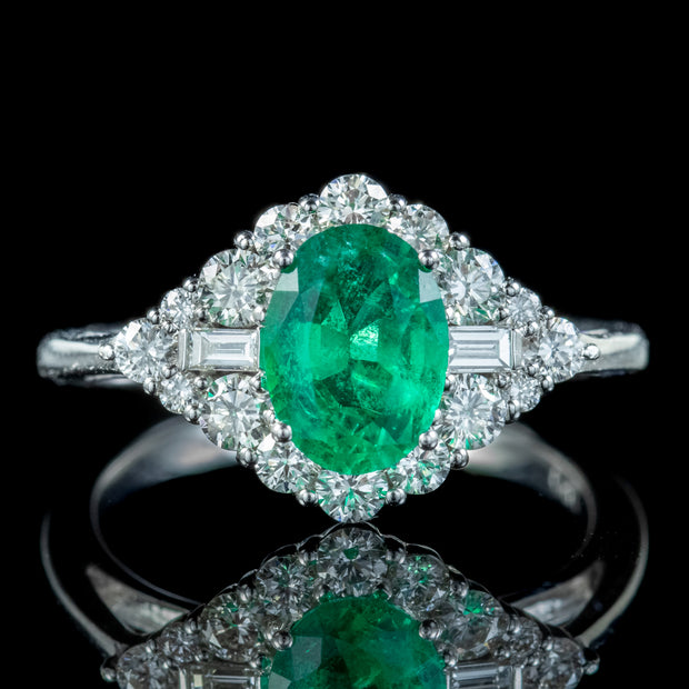 Art Deco Style Emerald Diamond Cluster Ring 1.25ct Emerald