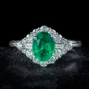 Art Deco Style Emerald Diamond Cluster Ring 1.25ct Emerald
