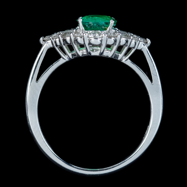 Art Deco Style Emerald Diamond Cluster Ring 1.25ct Emerald