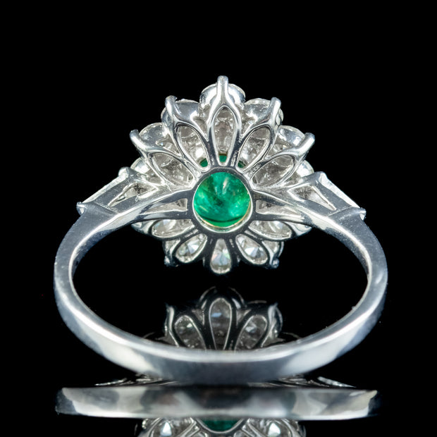 Art Deco Style Emerald Diamond Cluster Ring 1.5ct Emerald