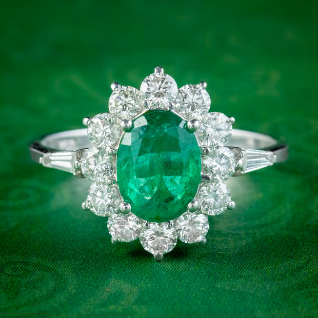 Art Deco Style Emerald Diamond Cluster Ring 1.5ct Emerald