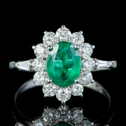 Art Deco Style Emerald Diamond Cluster Ring 1.5ct Emerald