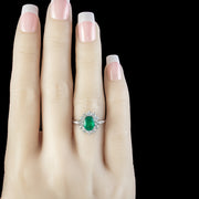 Art Deco Style Emerald Diamond Cluster Ring 1.5ct Emerald