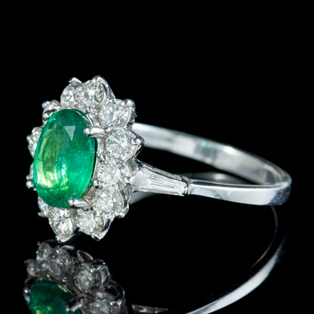 Art Deco Style Emerald Diamond Cluster Ring 1.5ct Emerald