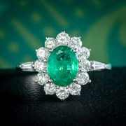 Art Deco Style Emerald Diamond Cluster Ring 1.5ct Emerald