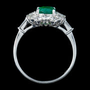 Art Deco Style Emerald Diamond Cluster Ring 1.5ct Emerald