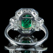 Art Deco Style Emerald Diamond Cluster Ring 1.80ct Emerald 