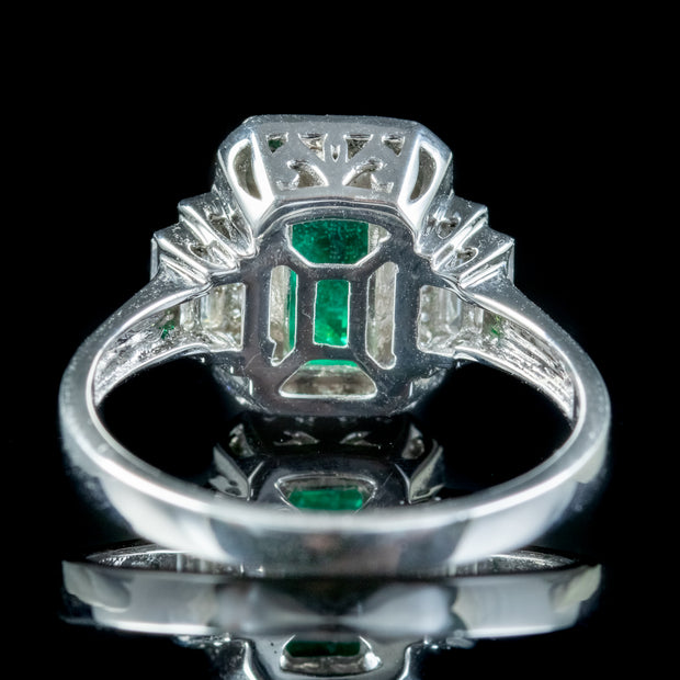 Art Deco Style Emerald Diamond Cluster Ring 2ct Emerald 