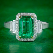 Art Deco Style Emerald Diamond Cluster Ring 2ct Emerald 