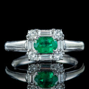 Art Deco Style Emerald Diamond Ring 0.41ct Zambian Emerald