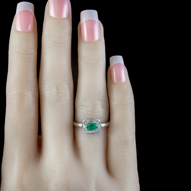 Art Deco Style Emerald Diamond Ring 0.41ct Zambian Emerald