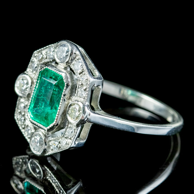 Art Deco Style Emerald Diamond Ring 1.20ct Emerald 