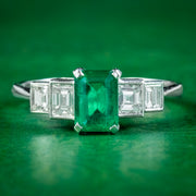 Art Deco Style Emerald Diamond Ring 1ct Emerald