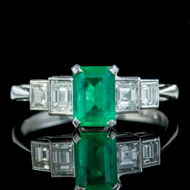 Art Deco Style Emerald Diamond Ring 1ct Emerald