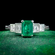 Art Deco Style Emerald Diamond Ring 1ct Emerald