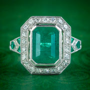 Art Deco Style Emerald Diamond Ring 2.25ct Emerald 