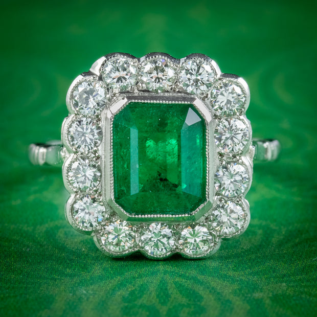 Art Deco Style Emerald Diamond Ring 2.55ct Emerald 