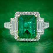 Art Deco Style Emerald Diamond Ring 3.5ct Emerald 