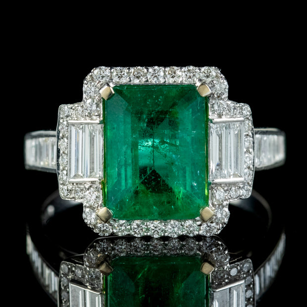 Art Deco Style Emerald Diamond Ring 3.5ct Emerald 