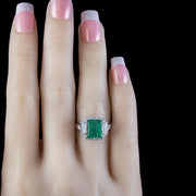 Art Deco Style Emerald Diamond Ring 3.5ct Emerald 