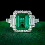 Art Deco Style Emerald Diamond Ring 3.5ct Emerald 