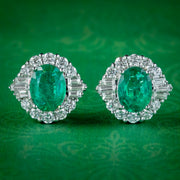 Art Deco Style Emerald Diamond Stud Earrings 18ct Gold
